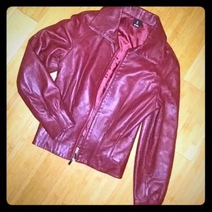 Maroon red leather jacket